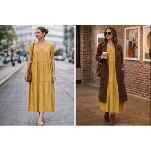 Saturday Sunday Anthropologie XS yellow tiered ruffle maxi dress